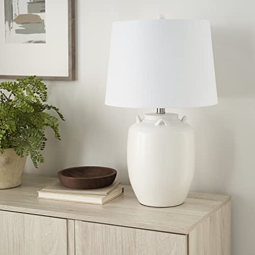 Home 24" White Farmhouse Ceramic Pottery Jug Table Lamp for Bedside Table
