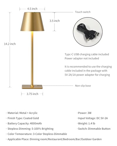 Gold Cordless Table Lamps Set of 2 (2 Count)