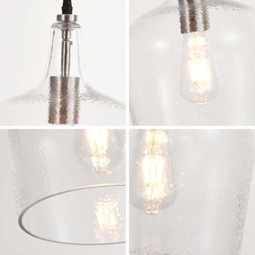 Large Hammered Glass Pendant Light Modern Brushed Nicklel 1 Light Single Dome Pendant Lighting Fixtures for Kitchen Island Dining Room Hallway