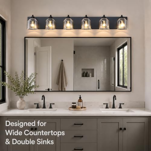 6 Light Bathroom Vanity Lights Large 48in with Bubble Glass Shades