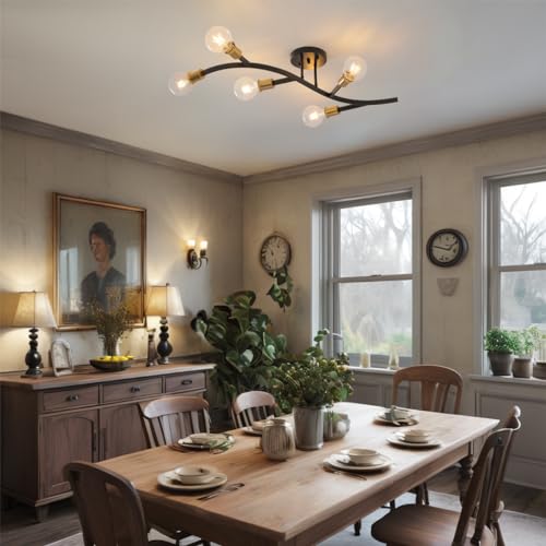 Black and Gold Modern Sputnik Ceiling Light Fixture 5