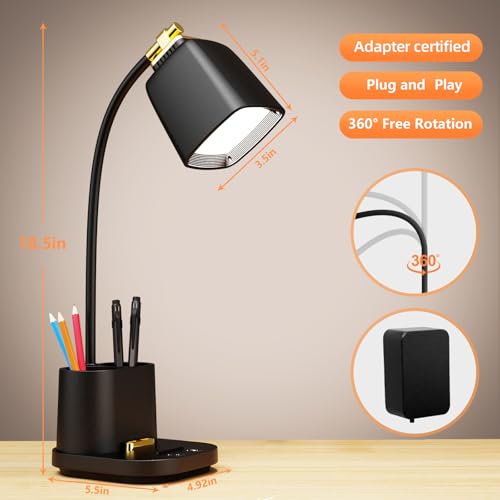 LED Desk Lamp with USB Charging Port Touch Control 3 Color Modes
