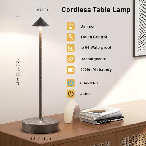 Cordless Rechargeable Led Table Lamp Battery Operated Light Charcoal Gray 2