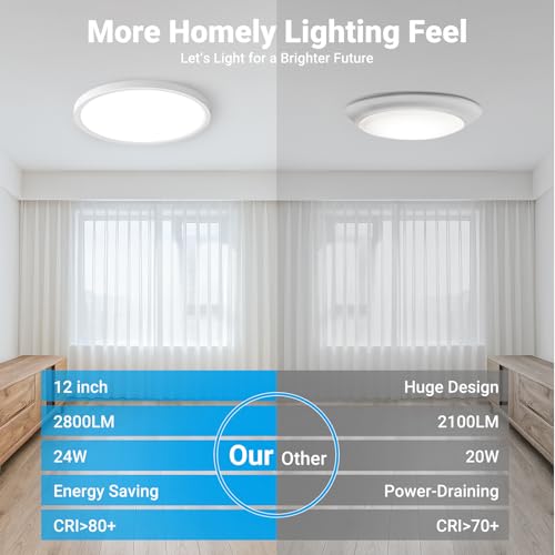 2 Pack LED Flush Mount Ceiling Light Fixture 12Inch 24W 2800LM