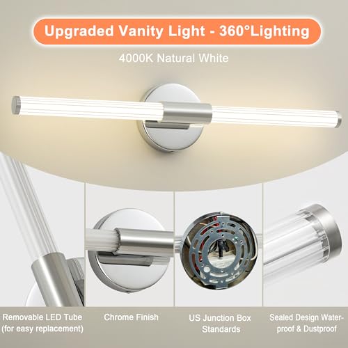 Bathroom Vanity Lights Chrome LED Vanity Lights Modern 24"