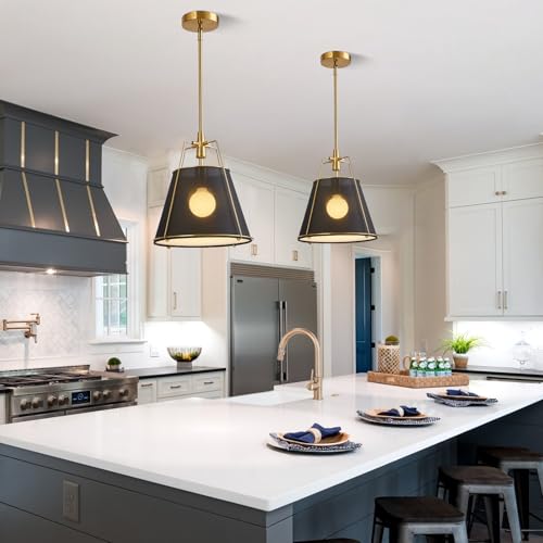 Modern Pendant Light Fixtures with 13" Black Linen Fabric Shade