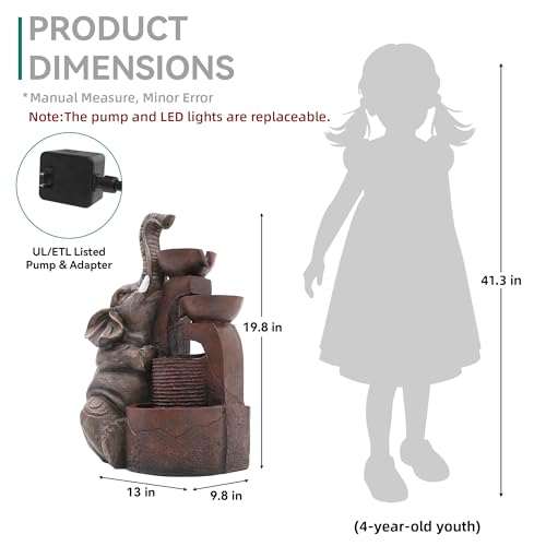 20" Elephant Outdoor Fountain LED 3