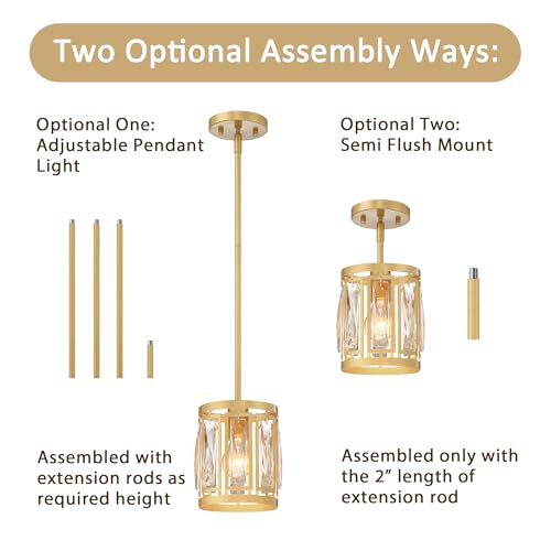3 Pack Gold Pendant Lights Kitchen Island Modern Crystal Mini Chandelier