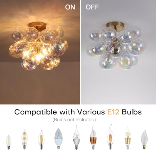Modern Semi Flush Mount Bubble Chandelier with 17 Colorful Glass Globes