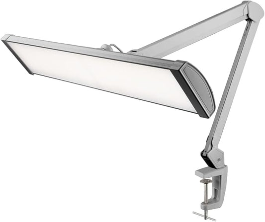 Neatfi Ultra 3,500 Lumen LED Desk Lamp, Color Correlated Temperature, 3 Light Modes, Dimmable, 45W, 26 Inch Wide Metal Shade, 540 SMD LEDs (CCT with Clamp, Silver) - Aura Lighting
