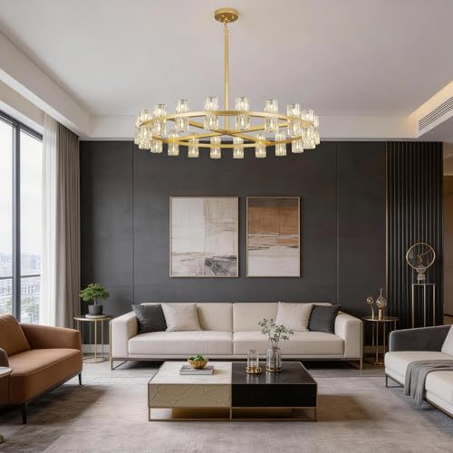 40 Light Dia 42" Gold Large Crystal Chandeliers for Dining Room Over Table