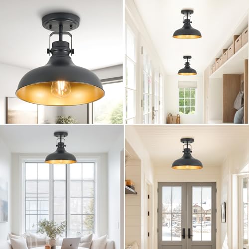 Metal Semi Flush Mount Light Fixture 11.4 inch Ceiling Light Black