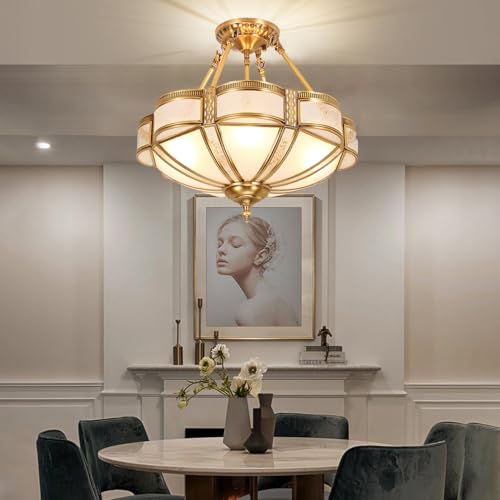 4 Lights Semi Flush Brass Dining Room Chandelier