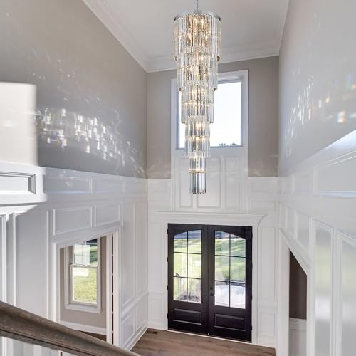 Luxury Modern Long Staircase K9 Chandeliers Silvery Top Design 10