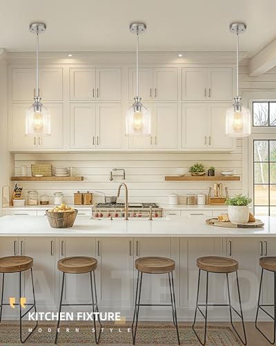 2 Pack Brushed Nickel Pendant Lights Kitchen Island Cylinder Glass (2 Count)