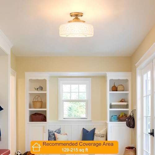 Gold Semi Flush Mount Ceiling Light with Hand