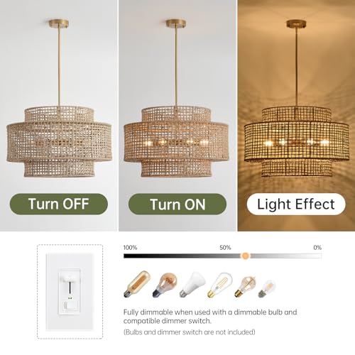 24" Rattan Chandelier for Dining Room