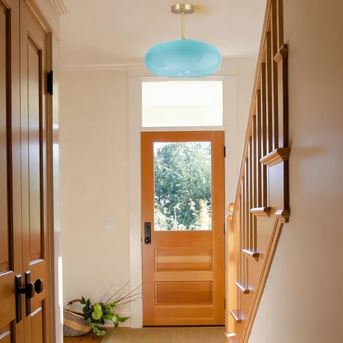 Blue Semi Mount Ceiling Light Fixtures Hallway 15.7″Round Dome Shade