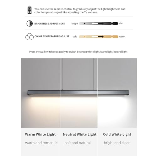 Minimalist Linear Pendant Light Dimmable LED Modern Chandelier Dining Room Island Light Restaurant Cafe Bar Office Hanging Lamp