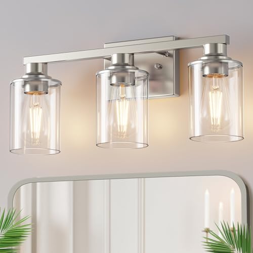 17 Inch 3 Light Nickel Bathroom Vanity Light Over Mirror
