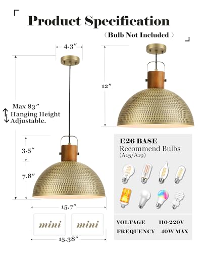 2 Pack Large Hammered Pendant Light Fixtures (2 Count)