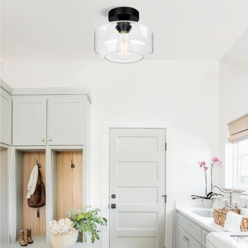 Industrial Semi Flush Mount Ceiling Light Black