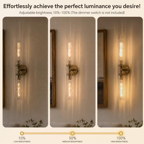 Bathroom Sconce 24in Brass Sconce with Water Ripple Glass