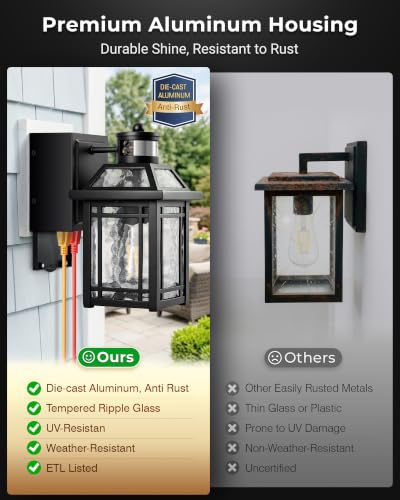 Black Porch Light Outdoor with GFCI Outlet (Black / Motion Sensor 1-Pack)