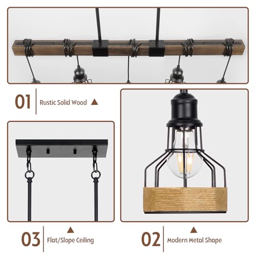 5 Light Kitchen Pendant Lighting Over Island Rustic Solid Wood