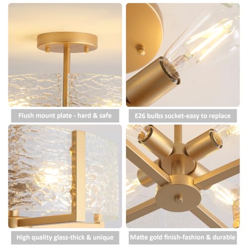 18 inch Large Gold Semi Flush Mount Drum Ceiling Light Fixture
