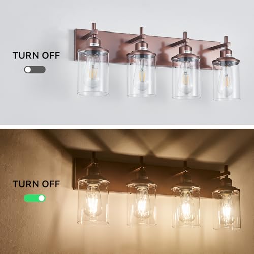 4 Light Bronze Bathroom Light Fixtures Over Mirror