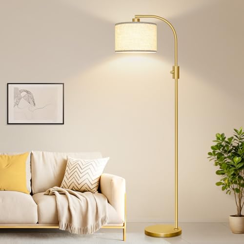 Upgraded Modern Arc Dimmable Tall Standing Floor Lamp with Linen Shade