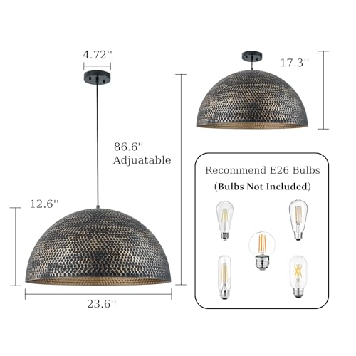 23.6 in. Black and Gold Hammered Pendant Light Fixtures