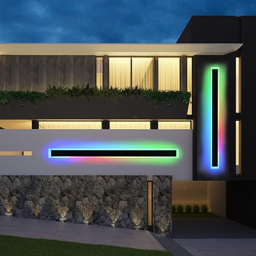 2pcs 60in Long RGB Outdoor Wall Light Fixture Black 5.1in Wide