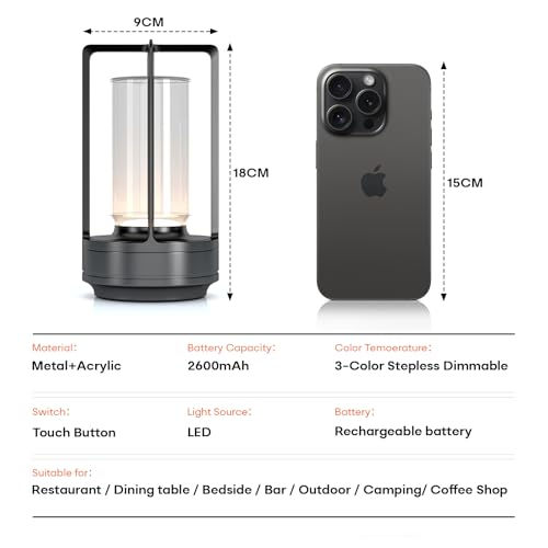 Rechargeable Cordless Small Metal Table Lamp (2 Count)