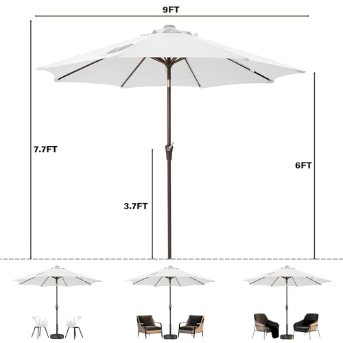9 FT Patio Umbrella Outdoor patio deck umbrella with lights White