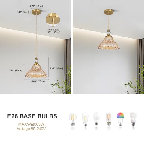1 Piece Vintage Chandelier in Brushed Gold Finish with Amber Flower (1-Light / Gold and Amber)