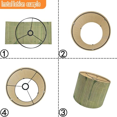 Rustic Bamboo Drum lamp Shade Art Deco Green Arch Pattern 11.8x9Inch
