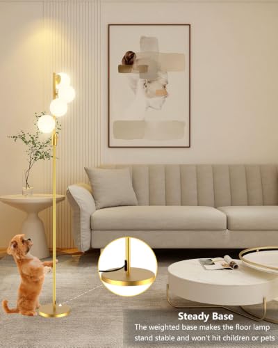 64IN 4 Globe Floor Lamp Dimmable Gold Standing Lamps with 4PCS 3000K Bulbs Warm White (4 Count)