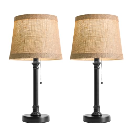 19.5" Black Rustic Table Lamps Set of 2 for Living Room Bedroom