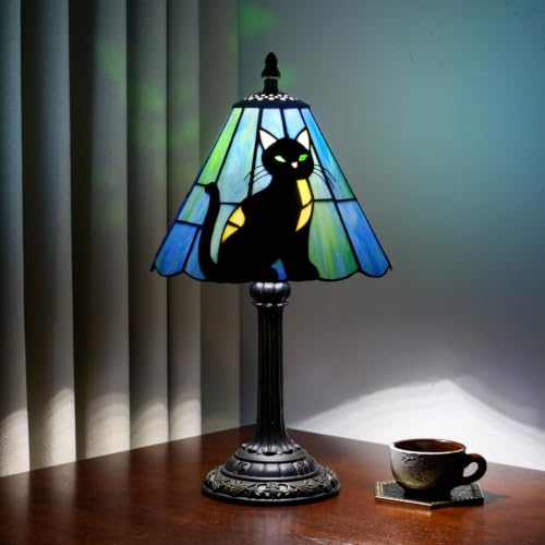 Tiffany Style Stained Glass Table Lamp Black Cat Small Table Lamp Bedroom Bedside Lamp Living Room Dining Room Office Decoration Desk Lamp Home Decoration Halloween Christmas Gift