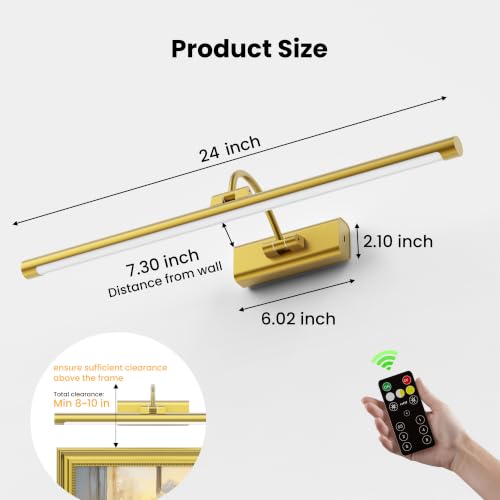 24" Brass Picture Art Light with 1pcs Extra 8000mAh Battery (2 Count)