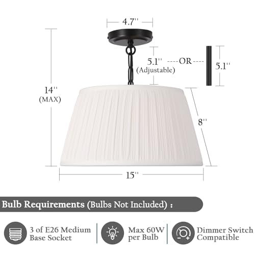 15”Dia White Pleated Drum Shade Semi Flush Mount Ceiling Light