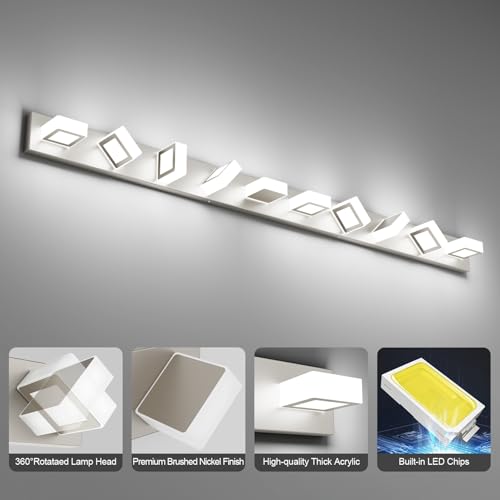 10 Light Brushed Nickel Bathroom Vanity Light Metal Acrylic Modern LED Bathroom Lighting Over Mirror
