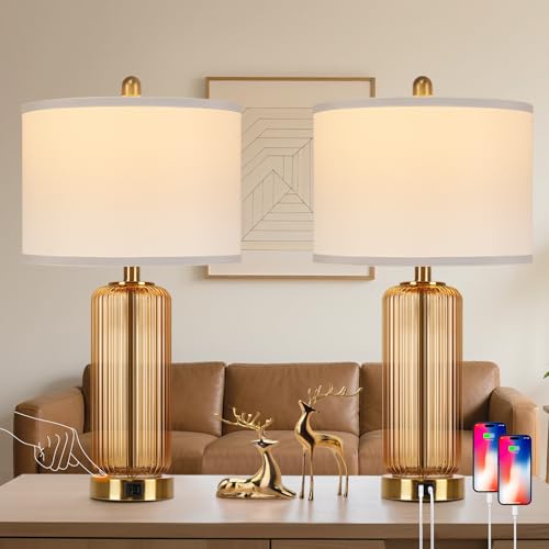 27" Brown Glass Table Lamp Set of 2 (2 Count)