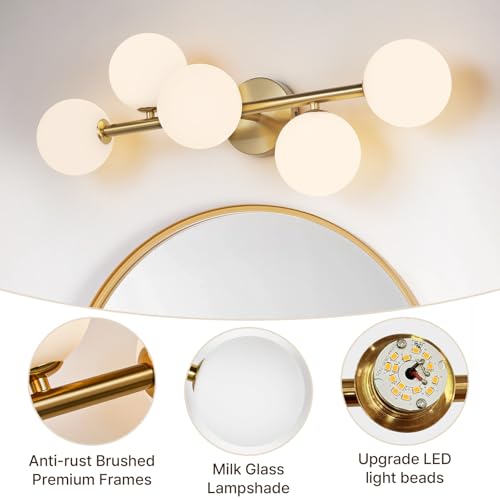 27" Mid Century Modern Globe Brushed Gold LED Bathroom Vanity Light
