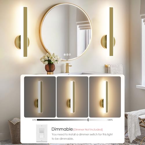 Gold Wall Sconce Hardwired Modern LED 18W Wall Sconce Set of Two