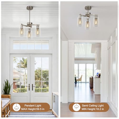 3 Light Brushed Nickel Modern Pendant Light