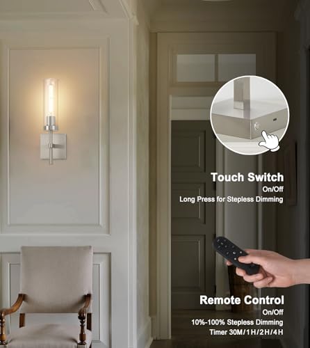 Brushed Nickel Battery Operated Wall Sconces with Remote Control