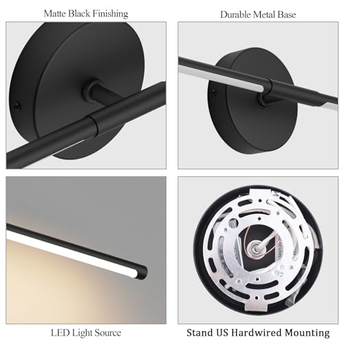 Modern Wall Sconces Set of Two 3000K 40In Hardwired Black Bathroom Sconce Vanity Light Bar 360° Rotate Warm Light for Bedroom Bathroom (2 Count)